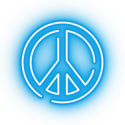 Neon blue peace symbol icon